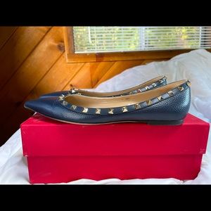 Valentino Rockstud Ballerina Flats, Navy